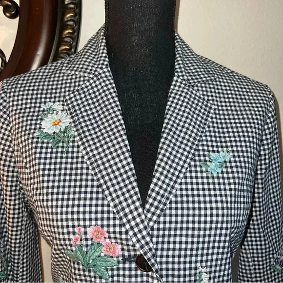 Sundance Women’s Embroidered Navy Gingham Tansy Blazer Size Small - Picture 4 of 16